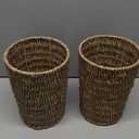 Havawish 2 Pcs Seagrass Wicker Waste Basket Handwoven Woven Trash Can 1.8 Gallons Boho Wicker Wastebasket Round Natural Wastebasket Garbage Bin for Bedroom Offices Home Decoration, Natural Color