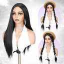Quantum Love Wigs Long Natural Straight Middle Part Natural Black Color Wig Heat Resistant Realistic Synthetic Daily Party Cosplay Halloween Daily Party Use Wig