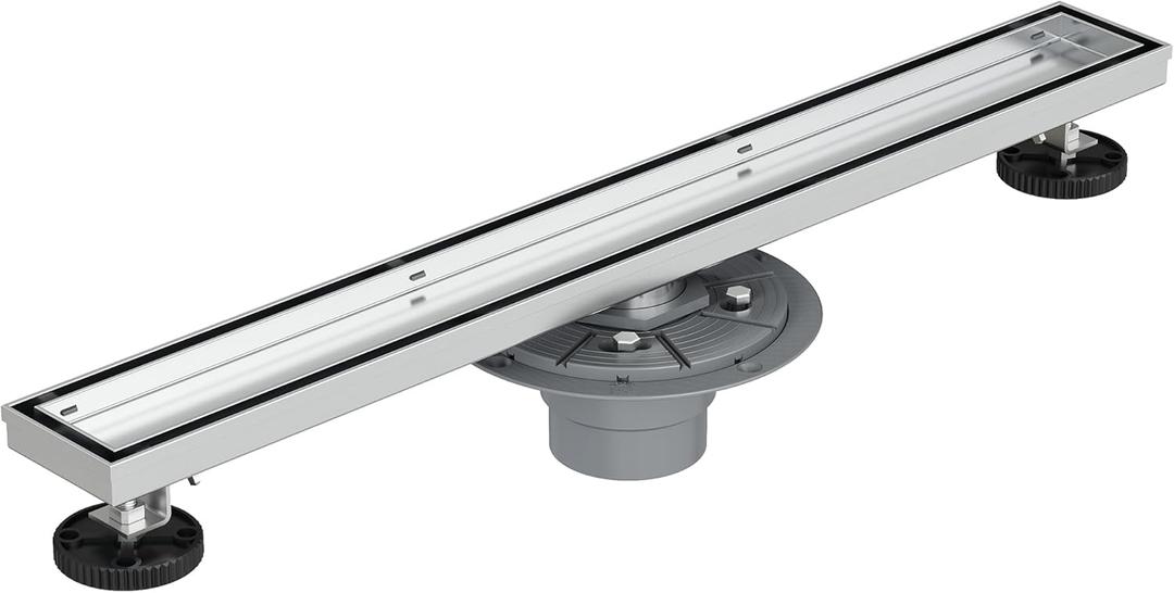 Neodrain 24-Inch Brushed Linear Shower Drain, 2-in-1 Flat & Tile Insert Cover, Stainless Steel Linear Drain, Brushed Rectangle Shower Floor Drain with Hair Strainer, Shower Drain Base