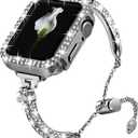 VIQIV Bling Band and Cover Compatible with Apple Watch Band 38mm 40mm 41mm 42mm 44mm 45mm iWatch SE Series 7 6 5 4 3 2 1 for Women, Cute Luxury Dressy Metal Bracelet with Rhinestone Bumper Case (Silver)