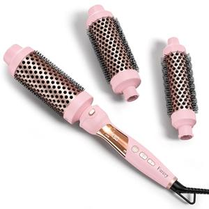 Farery Thermal Brush Set 3 in 1, Ceramic Curling Wand & Hot Brush with 9 Temperatures. 3 Interchangeable Travel Curling Irons for Short, Medium & Long Hair (1.25'', 1.5'' & 1.75'' Barrels)