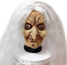 Old Lady Witch Mask with White Hair, for Halloween Costume Party, Masquerade