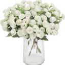 White Carnations Artificial Flowers 5 Bundles Life-Like Faux Carnation Silk Flowers with Stem and Greenery, Fake Carnation Flowers Arrangements for Vase Home Decor Wedding Mother's Day (White)