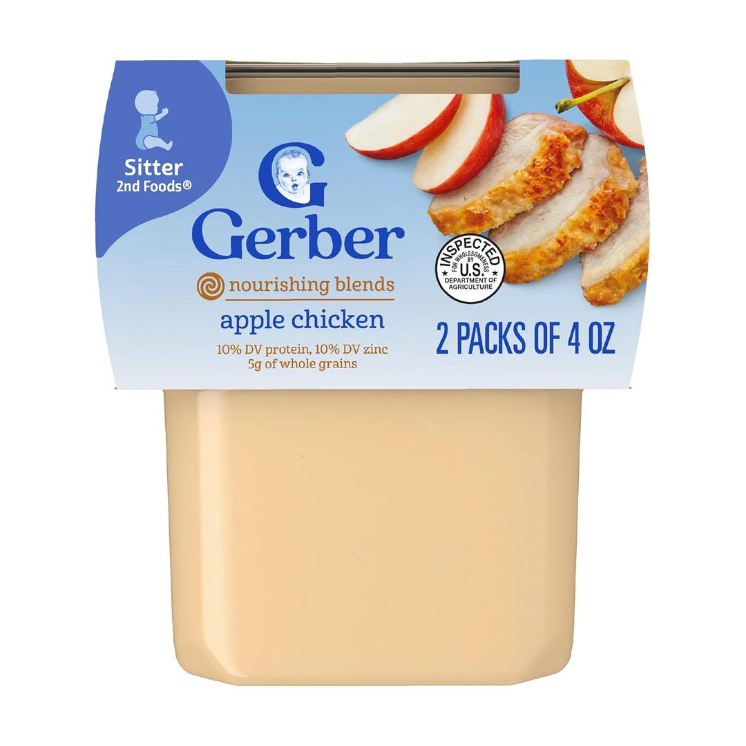 Gerber Stage 2 Baby Food, Apple Chicken, 4 oz Tub (16 Pack)