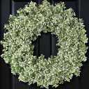 32" Artificial Boxwood Wreath for Front Door - Large Faux Aglaia Odorata Wreath, Fake Eucalyptus Leaves Plants for Wall Window Farmhouse Outdoor Decor - Spring, Summer, All Seasons (White-Green)