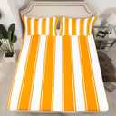Orange Stripe Fitted Sheet Full Size, Stripes Lines Patchwork Bedding Set 3pcs, Abstract Geometric White and Orange Bed Cover with 2 Pillowcases, Kids Boys Girls Room Decor, No Top Sheet