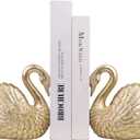 Swan Decorative Bookends,Resin Book Ends for Shelves,Unique Gold Book Holders,Heavy Duty Swan Decor for Home Office Desk Bookshelf,Set of 2,Gifts for Anniversary