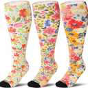 LEVSOX Plus Size Compression Socks for Women Men Wide Calf Extra Large 15-20 mmHg Knee High Sock for Nurses Pregnant Travel (3 Pairs/Floral Patterns)