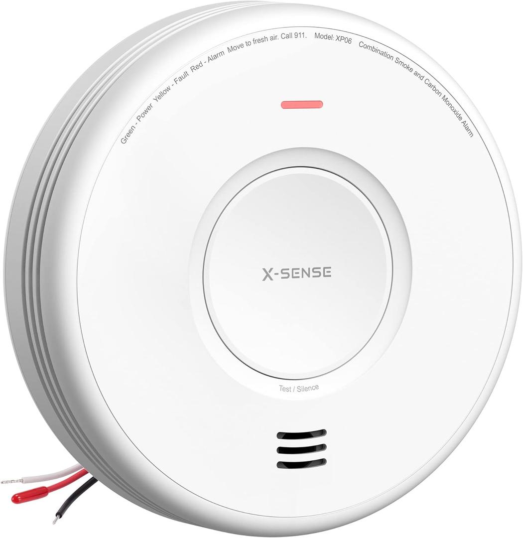X-Sense AC Hardwired Combination Smoke and Carbon Monoxide Detector, Hardwired Interconnected Smoke and CO Detector Alarm with Replaceable Battery Backup, XP06, 1-Pack