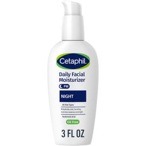 Cetaphil Night Moisturizer for Face, Hydrating Facial Moisturizer with Hyaluronic Acid, For All Skin Types, Lightweight and Non-Comedogenic, Dermatologist Recommended for Sensitive Skin, 3oz (3 Fl Oz (Pack of 1))