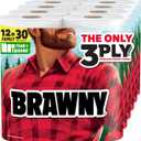Brawny Tear-A-Square 3-Ply Paper Towels, 12 XL Family Rolls = 30 Regular Rolls, Strong, Absorbent, and Durable with 3 Sheet Sizes (Quarter, Half, Full)