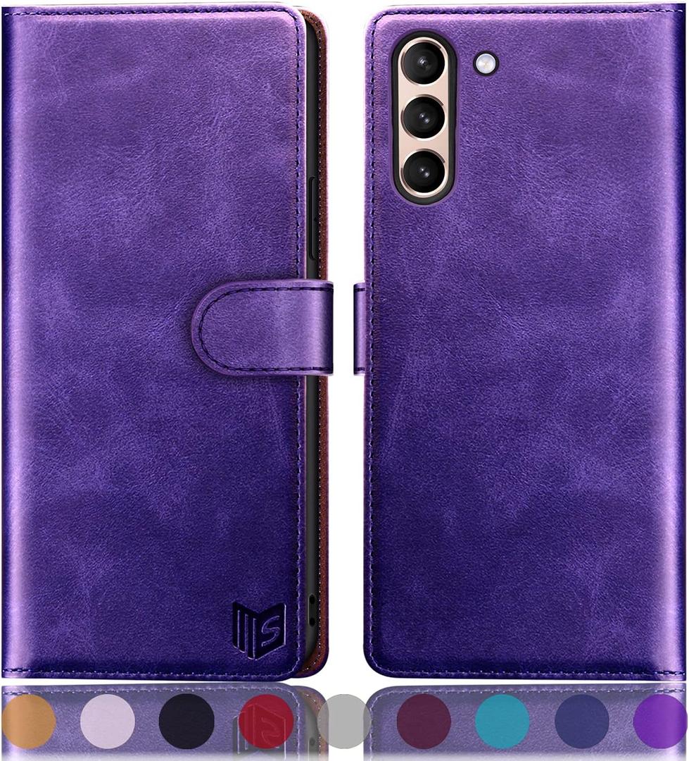 SUANPOT for Samsung Galaxy S21+/S21 Plus 6.7"(Non S21 6.2") with RFID Blocking Leather Wallet case Credit Card Holder, Flip Folio Book Phone case Shockproof Cover Women Men for S21 Plus case Purple