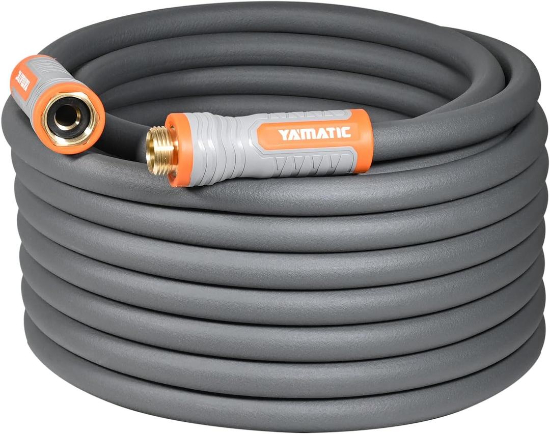 YAMATIC Heavy Duty Garden Hose 5/8 in x 75 ft with Swivel Handle, Super Flexible Water Hose, All-weather, Lightweight, Burst 600 PSI, Gray