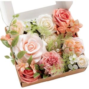 Ling's moment Blush Garden & Cream Artificial Flowers Greenery Mini Box Set, Pink & White Fake Flower for DIY Wedding Bridal Bouquet, Centerpieces Decor, Floral Arrangement Decor, Baby Shower Etc 