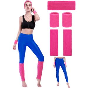 SATINIOR 80s Neon Leggings Party Retro Jogging Sports Headband Wristbands Leg Warmers (Royal Blue)