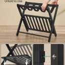 SONGMICS Solid Wood Luggage Rack, No Assembly Required, Foldable Suitcase Stand, Luggage Holder, with Storage Shelf, for Guest Room, Hotel, Bedroom, Ink Black URLR020B02