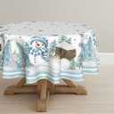 Horaldaily Christmas Tablecloth 7070 Inch Round, Blue Snowman Pine Snow Washable Table Cover for Party Picnic Dinner Decor