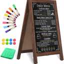 Wooden A-Frame Sign, Magnetic 40" x 20" Brown Chalk Board Sign Board, Double-Sided Sandwich Board Signs Outdoor, Chalkboard Easel, Menu Board for Restaurant, Business or Wedding