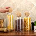 Cunhill 3 Pcs Glass Jar with Ball Cork Lid Decorative Round Bottle Sealed Canister Jar Storage Container Organizer with Airtight Wooden Lid for Food Coffee Bean Candy Biscuits Spice(1000 ML/ 34 Oz)
