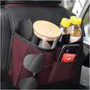 Bittwee Car Seat Back Organizer, Multipurpose Leather Vehicle Backseat Hanging Bag Holder with Pockets, Large Capacity Automotive Interior Storage Box Accessories, Universal Fit (Brown Red)