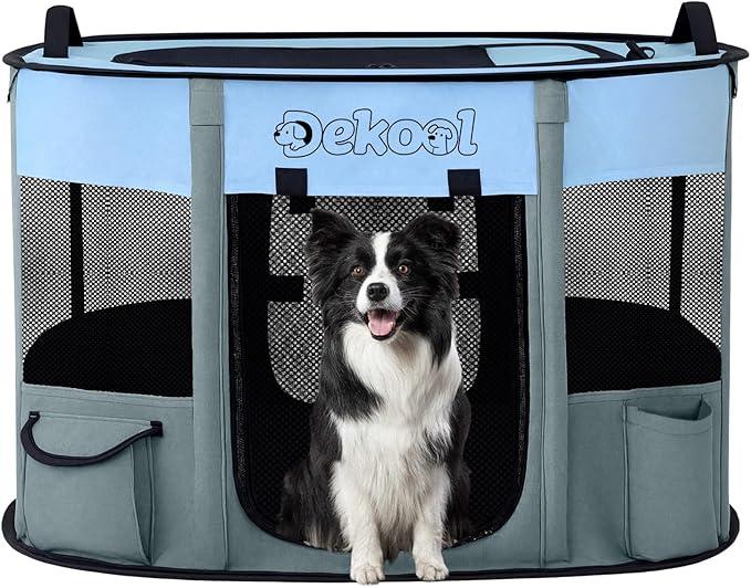 Dekool Foldable Dog Cat Playpen, Portable Dog Crate for Puppies, Cat, Puppy Play Pen for Indoors, Kennel Tent Crate for Indoor Outdoor Travel Camping Use (Blue, M)