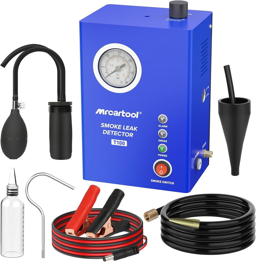 MR CARTOOL T100 Smoke Machine Leak Detector Automotive EVAP Smoke Leak Tester with Built-in Air Pump&Pressure Gauge, Leak Diagnostic Detector Tools Kit for All DC 12V Vehicles (Upgraded T100)