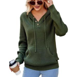 VIMPUNEC 2025 Fall Womens Hoodies Oversized Casual Fashion Sweaters Long Sleeve V Neck Knit Pullover Tops (Medium)