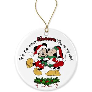 Wonderful Time of The Year Ornament Ornament, Mic-Key and Minnie-Mouse Christmas Ornament, Dis-ney Ornament, 2023 Keepsake, Xmas Gift, Round Ceramic Ornament Printed on Both Sides