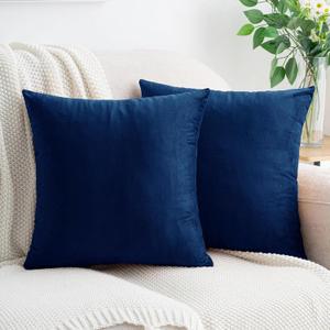 HWY 50 Navy Blue Velvet Throw Pillow Covers 18x18 Inch, Pack of 2 Soft Cozy Solid Decorative Luxury Cushion Cases for Couch Sofa Bed Living Room Bedroom