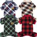 XPUDAC 4 Pack Dog Pajamas for Large Dogs Cats Plaid Dog Clothes Puppy Onesies Christmas Pajamas Puppy Jumpsuits Pet Pjs Shirt Apparel 3X-Large, Red Green Khaki Grey