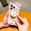 Cute Cartoon Case Designed for iPhone 17 Pro 6.3 inch, 3D Bow Funny Cartoon Cat Case with Makeup Mirror for Girls Women Soft Silicone Clear Shockproof Phone Cover for iPhone 17 Pro, Pink