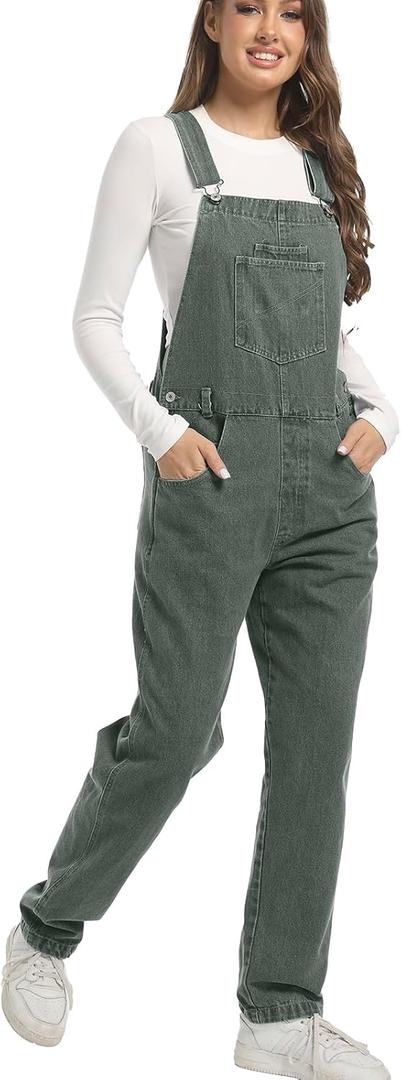 Mars Guard Women Denim Overalls Jean Bib 90s Retro Dungaree Ladies Loose Fit Fashion Cotton Casual Relaxed Jumpsuit (Green), XL