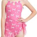 ODASDO Girls Swimsuit One Piece Bathing Suit with Cover Up Skirt for 8-12Y (Pink)