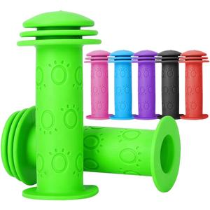 2 x Kids Bike Grips - 105mm Bicycle Handlebar Grips with Mushroom Pattern for Bikes, Balance Bikes,Kick Scooters (Green)