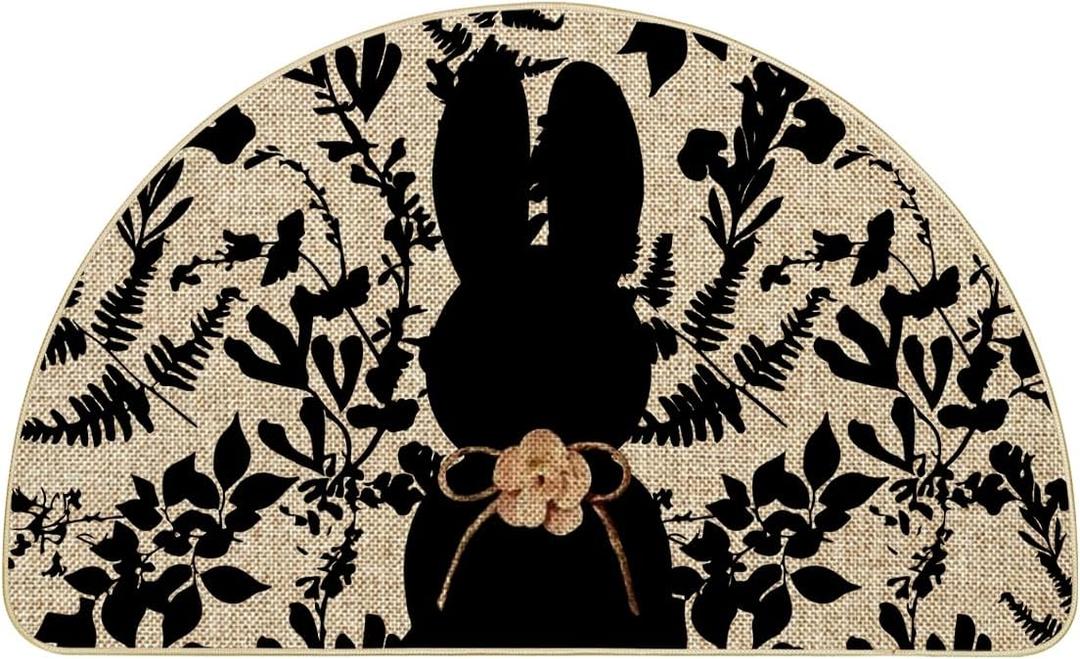 Artoid Mode Black Rabbit Bunny Leaves Easter Semicircular Doormat, Home Decor Low-Profile Switch Rug Door Mat Floor Mat for Indoor Outdoor 17x29 Inch