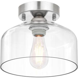 Semi Flush Mount Ceiling Light Silver, Clear Glass Pendant Lamp Shade, Modern Farmhouse Light Fixture for Hallway Corridor Kitchen Entryway Bedroom, Bulb Not Included
