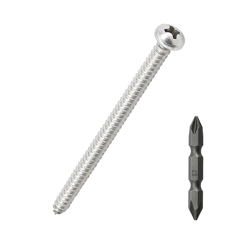 #8 x 2-1/2" Pan Head Wood Screws 50 Pcs 18-8 (304) Stainless Steel Pan Head Phillips Drive Self Tapping Screws, Bright Finish, No Coating, Fayeploo