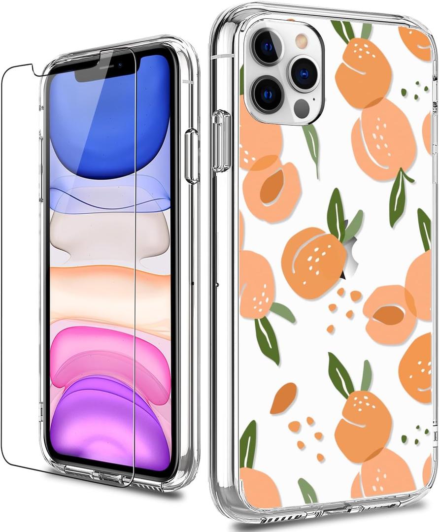 LUHOURI Designed for iPhone 11 Pro Case with Screen Protector - Crystal Acrylic Clear for Women and Girls - Slim Fit Protective Phone Cover 5.8" - Nice Peaches