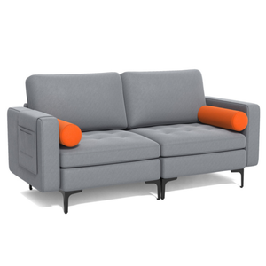 Modern Loveseat Sofa with 2 Bolsters and Side Storage Pocket-Gray