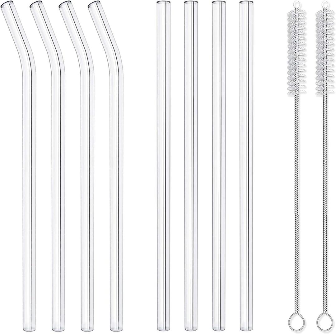 10-Piece Reusable Glass Drinking Straws - 10" x 10 mm - Smoothie Straws for Milkshakes, Frozen Drinks, Smoothies, Bubble Tea - Environmentally Friendly