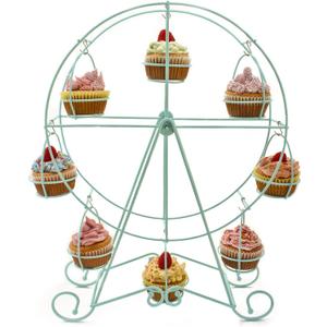 Zoie + Chloe Ferris Wheel Cupcake Stand - Decorative Cupcake Holder for Parties - Spinning Display for Serving Pastry, Treats & Desserts - Easy-to-Clean, Fits 8 Small Cupcakes - 14x4x17, Sky Blue