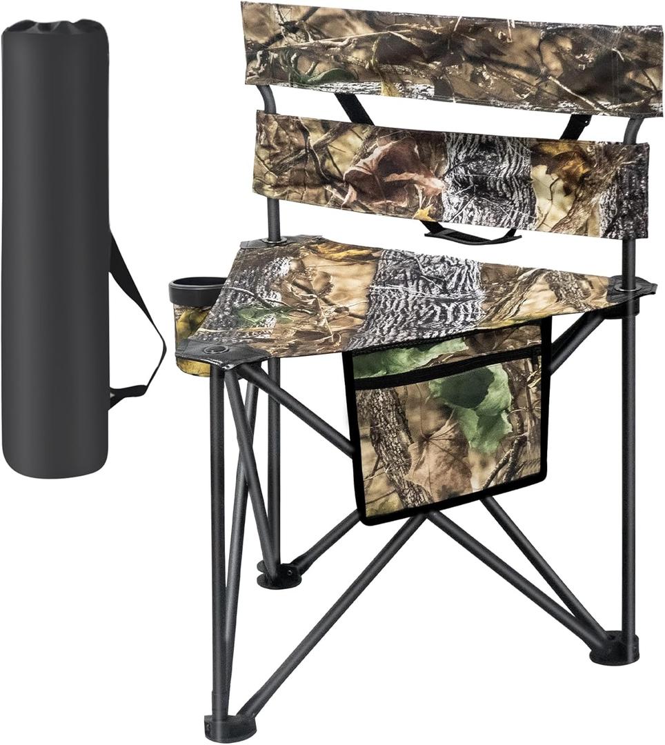 Hunting Chair Extra Large Folding Tripod Chair with Backrest Portable Camping Chair for Fishing Blind Hunting (Brown)