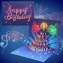 INPHER UPGRADED Birthday Cards Fireworks Pop Up Cake Light and Music Happy Birthday Gifts Decorations for Women, Men, Mom, Grandma (purple)