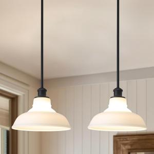MEIJIA Milk Glass Pendant Lights Kitchen Island 2 Pack Dome Schoolhouse Pendant Light Fixture White Mid Century Modern Chandelier for Dining Room Bedroom Kitchen