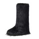 Dufnfn Women's Knee-High Faux Fur Boots - Furry Fluffy Warm Winter Snow Boots with Comfortable Round Toe for Cozy Outdoor and Indoor Use(Big Black) (Black, M)