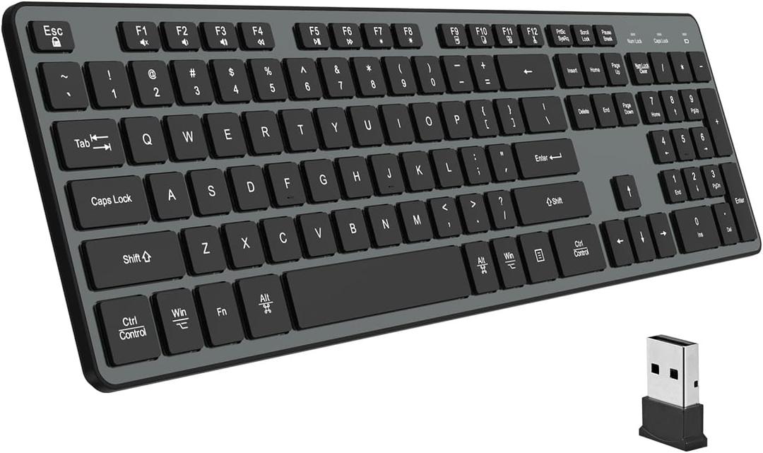 Slim Wireless Keyboard for Mac and Windows, Ultra Quiet Low-Profile Flat Key Board with Full-Size Keys, 2.4GHz Wire Less for PC, Mac, Windows 11/10/8/7