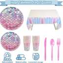 299 Pcs Mermaid Birthday Decorations, Mermaid Party Decorations Kit - Disposable Dinnerware Set with 25 Guests, Backdrop, Balloon, Banner, Tablecloth, Knives, Forks, Spoons, CakeTopper