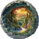 Wooden Puzzles for Adults, 3D Vision Effects Cave Forest Wooden Jigsaw Puzzles for Adults, Unique Shaped Wood Puzzle, Hill Sunset Forest Trail Landscape Puzzle, Home Decor (L-13.4 * 13.3in -300 pcs)