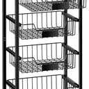 OKZEST Fruit Basket, 5-Tier Utility Kitchen Organizer and Storage Cart with Pull-Out Baskets and Wood Top, Rolling Pantry Kitchen Cart on Wheels for Fruit Potato Onion Vegetable Snack Produce