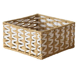 Decorative Entryway Basket Woven Storage Basket Organiser Box for Toy Cosmetics Book Small Items Woven Paper Cord Bin Desk Organiser for Multiple Items